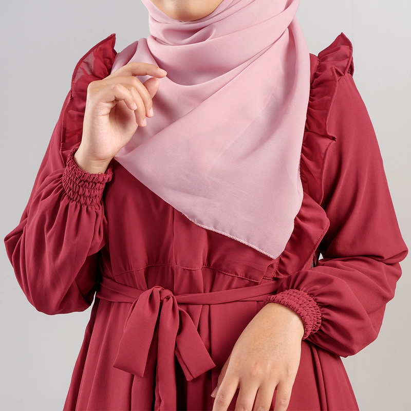 Product image MOSCOU - Baju Busana Dress Gamis Wanita Muslim Muslimah Syari Syar'I Remaja Ibu Busui Simple Simpel Elegan Casual Pesta Kondangan Lebaran Terbaru Kekinian Ceruty Ceruti Babydoll Premium Full Furing Hyget Adem Lembut Merah Maroon Marun Polos M Maroon