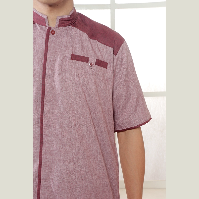 Product image MOSCOU - Baju Kemeja Koko Kemko Muslim Lebaran Pria Dewasa Lengan Pendek Casual Formal Elegan Katun Madinah Premium Motif Kancing Sanghai Shanghai Cina Terbaru Original Keren Murah Mauve Merah Maroon M Mauve Maroon