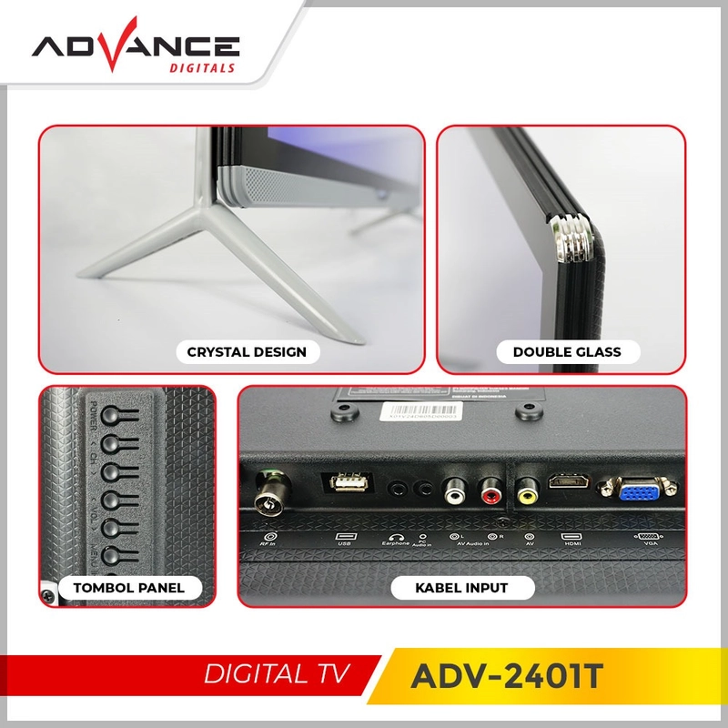 Product image Advance Digitals Indonesia - Advance Digital LED HD TV TVD ADV 2401 T / ADV-2401T / 2401T USB Movie 24 inch HDMI VGA 24 inch Default