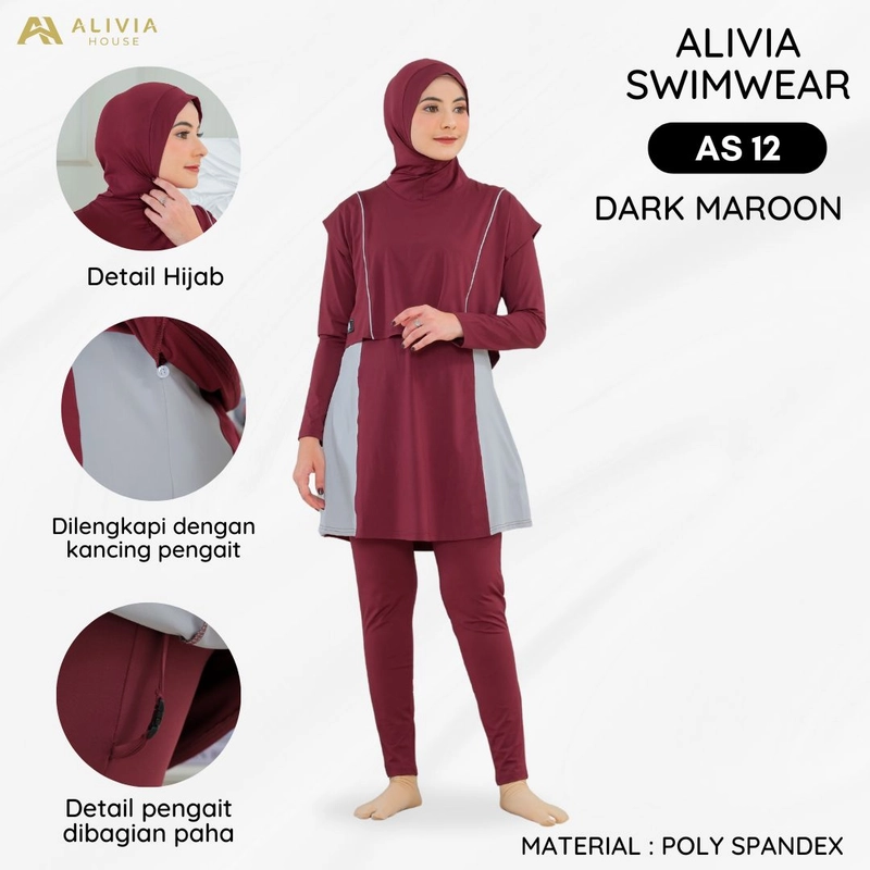 Product image Alivia House - Alivia Swimwear AS 12 - Baju renang muslimah syari Poly Spandex dewasa wanita muslimj M Dark Maroon