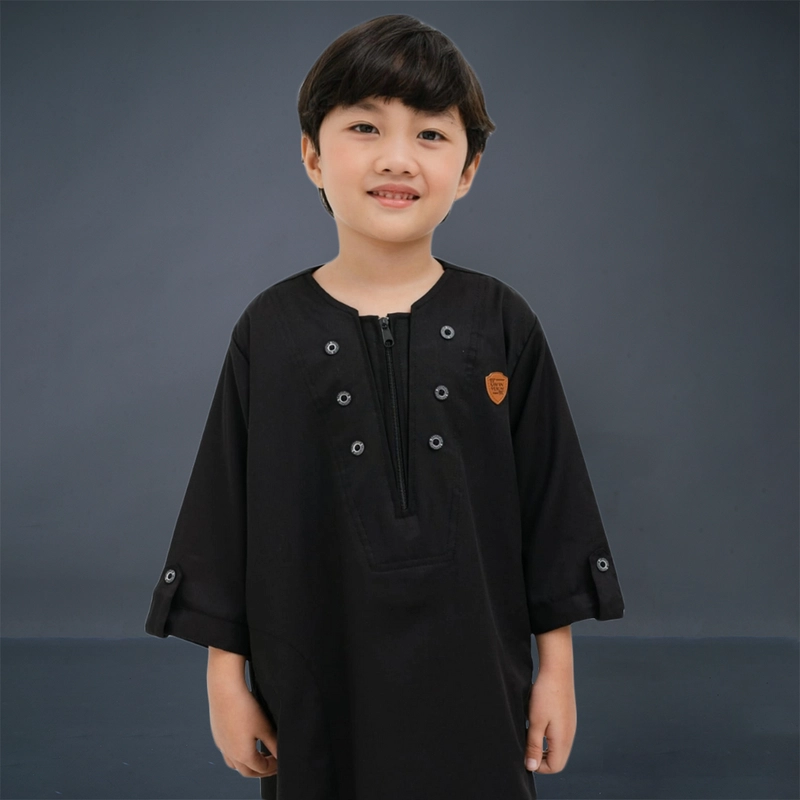 Product image Kawan Muslim - Gamis Anak Laki Laki Jubah Anak Laki Laki Terlaris Usia 1 Sampai 14 Tahun Warna Abu A 3&4 Tahun Hitam
