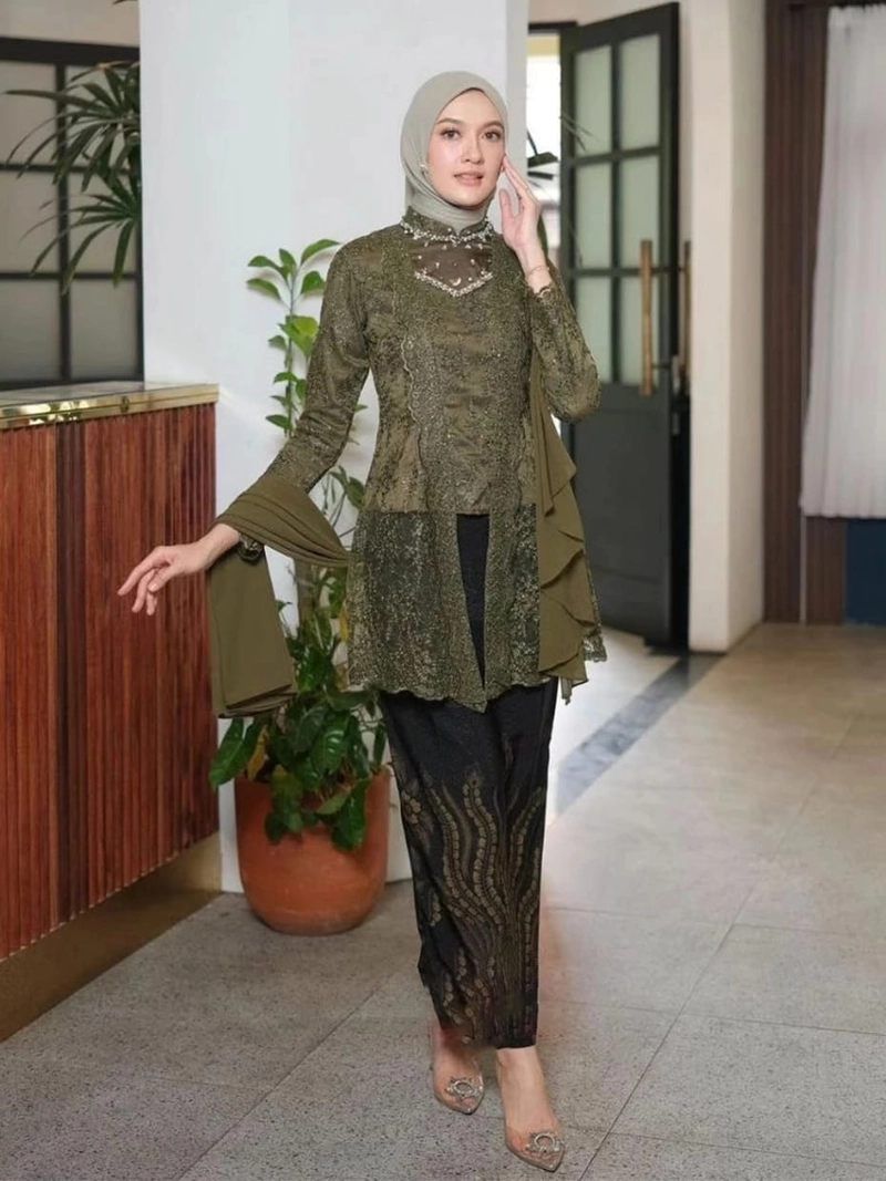 Product image COLLECTION SARJANA - Batik Couple Kamila - Kebaya Furing Satin - Brokat Tile Mutiara - Payet Mutiara Rok Saja Army