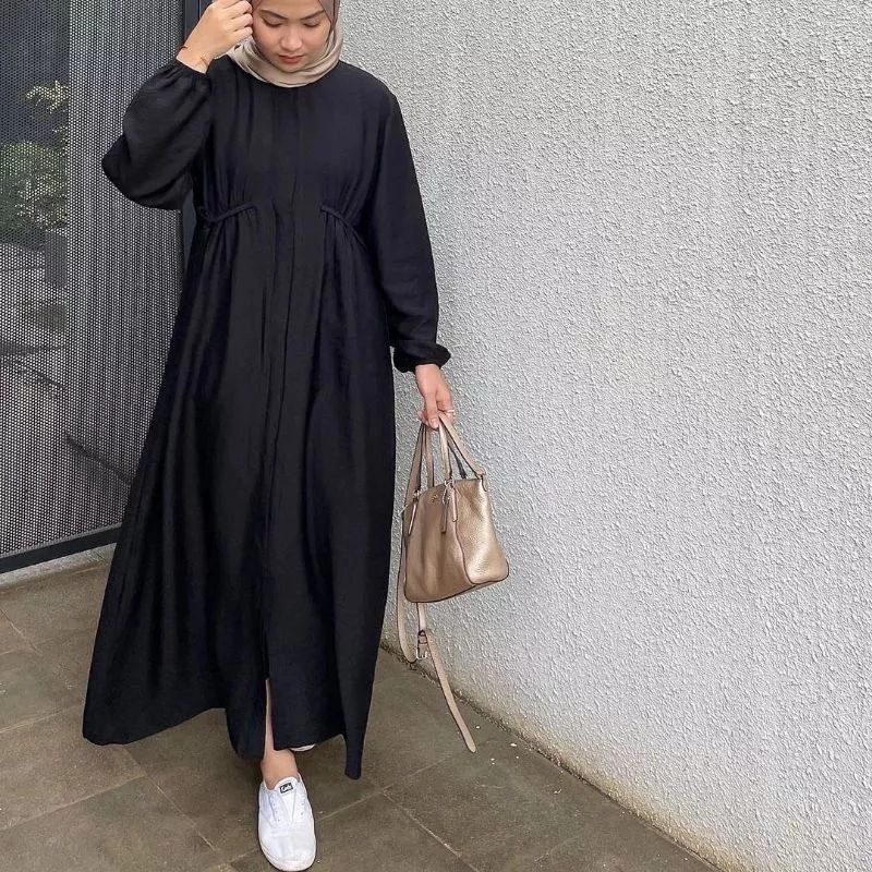 Product image MEQA DAILY - MEGA DAILY - Hazel Dress Gamis Wanita Tali Bahan Hyget Super Hitam