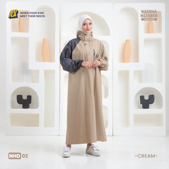 Jas Hujan Perempuan Dewasa Naisha Hijaber Raincoat Cream (02)