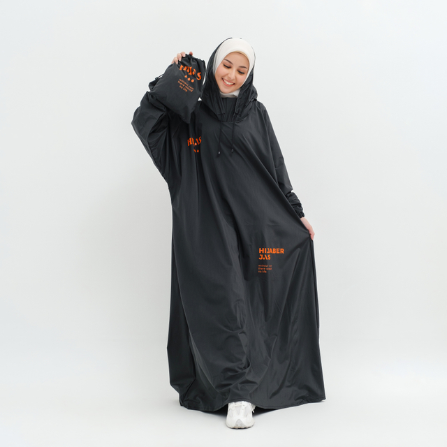 Jas Hujan Gamis Wanita Muslimah Premium Non Zipper by Hijas HITAM