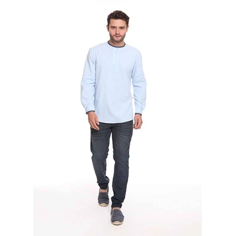 2nd Red - Baju Koko TP Kerah Oval Aksen Denim Light Blue 182105