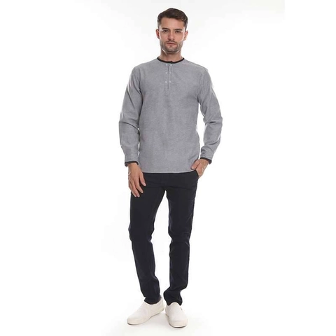 2nd Red - Men Koko Premium Krah Bulat Aksen Denim Grey 182102