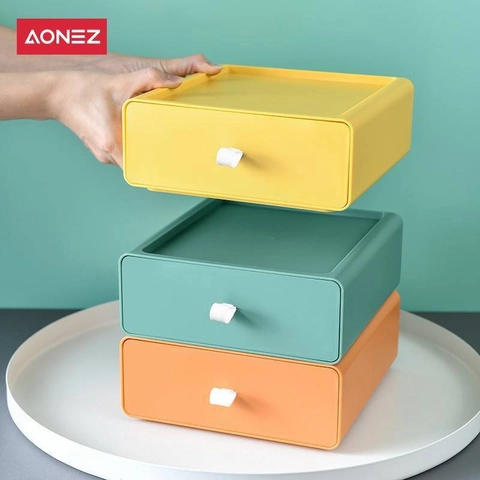 AONEZ drawer type desktop storage box 3pcs/set - mixed colors (green, yellow, orange)
