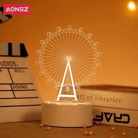 [Free Lampu Hias Bintang] AONEZ Ferris Wheel Acrylic 3D Creative Lamp - USB Button Style 5.4x14.7x20.6 White