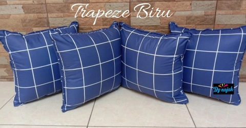 By.Najah.Aef - Sarung Bantal Sofa(Sarung saja) Paket P: 4 sarung bantal Trapeze Biru