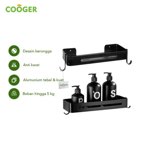 [Free Lampu Hias Bintang] COOGER Single-layer Rectangle Toilet Shelf 30 x 13 x 3 cm Black