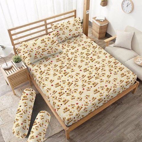 Kintakun - Sprei 160 Queen Kintakun D'Luxe Coklat Love Bear (5in1) 20 cm