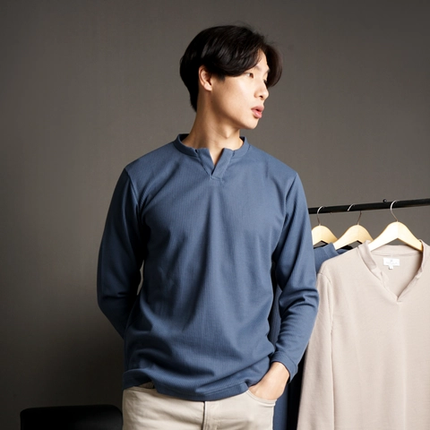 NAWLA - Kaos Waffle V Neck Lengan Panjang