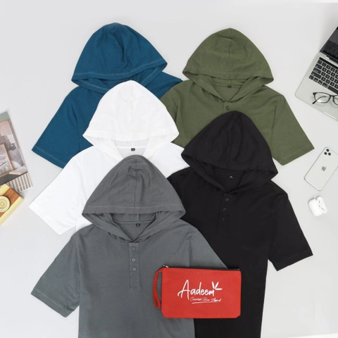 Aadeem - Cozy Henley Hoodie Cotton Bamboo - Kaos Henley Hoodie Pria Katun Bambu