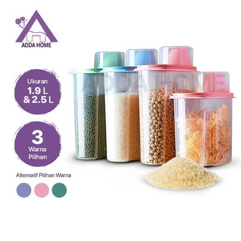 Adda Home - Kontainer Toples Tempat Penyimpanan Makanan Beras Speghetti Termasuk Gelas Takar 2.5L