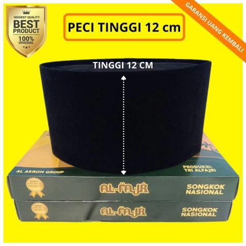 Al Akrom Group - Peci Hitam Polos Tinggi 12 Cm