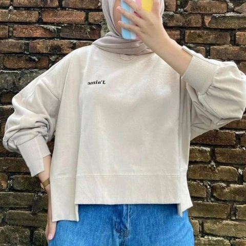 ALUS - Sweater Crewneck Wanita Aime Bordir Bahan Fleece