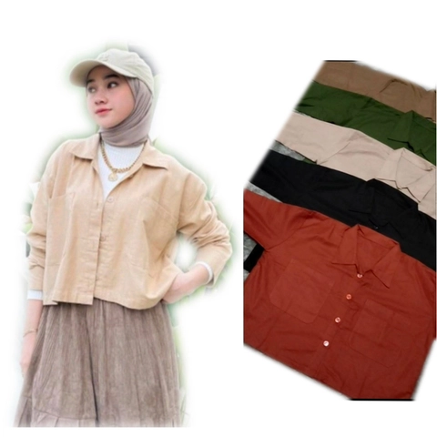 Amha Collection - ATASAN KEMEJA CROP TOP WANITA LINEN