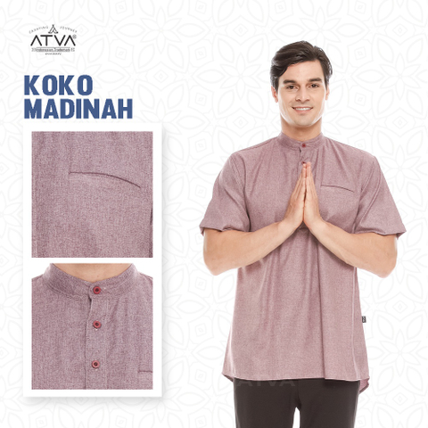 ATVA - Baju Koko Pria Madinah Tangan Pendek Warna Purple