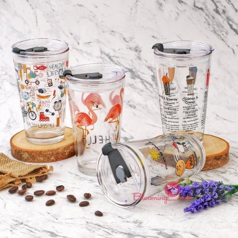 Blooming Deal - Gelas Beling Karakter 350ml / Tumbler Botol Kaca Bonus Sedotan Kaca (H482)