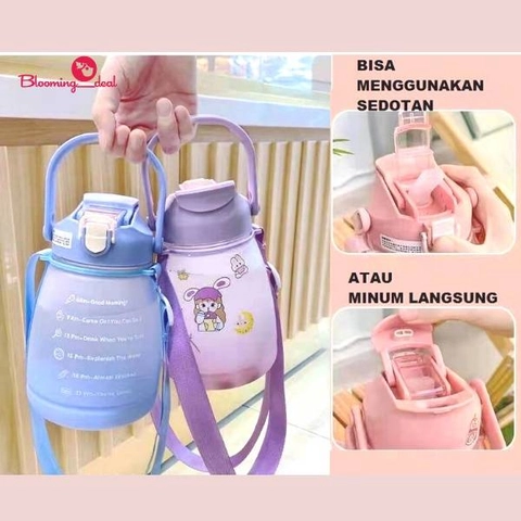 Blooming Deal - Botol Minum 2 in 1 Big Belly Doff Gradasi Motivation Bottle 1300ml (KJ-100)