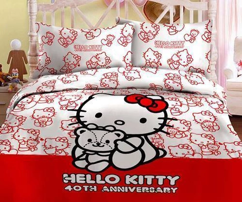 BlueCloud Rise Bed Cover Hello Kitty Bahan Micro Fiber Motif Anniversary Single