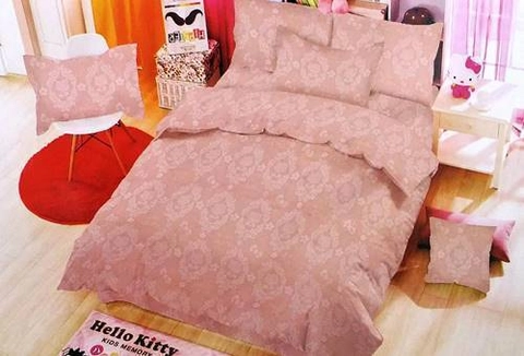 BlueCloud Rise Sprei Hello Kitty Bahan Micro Fiber 300TC Motif Emboss Peach 120