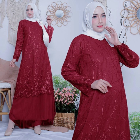 CANNIES STORES ID - Gamis Brukat Wanita Full Tile Sandrina