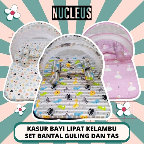 Nucleus - Kasur Bayi Lipat Kelambu Set Bantal Guling Dan Tas