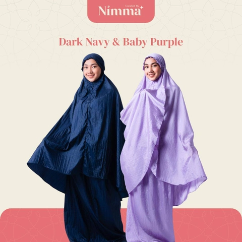Helwa Dark Navy - Mukena 2in1 Parasut Crinkle Compact Bahan Halus & Ringan