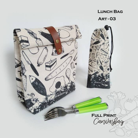Dewani - Lunch Bag SET Canvas Art 01, Tas bekal Kanvas, Pouch Canvas