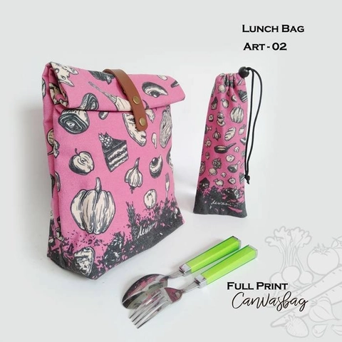 Dewani - Lunch Bag SET Canvas Art 02, Tas bekal Kanvas, Pouch Canvas
