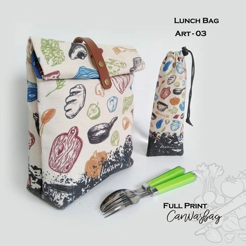 Dewani - Lunch Bag SET Canvas Art 03, Tas bekal Kanvas, Pouch Canvas