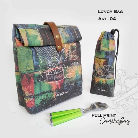 Dewani - Lunch Bag SET Canvas Art 04, Tas bekal Kanvas, Pouch Canvas