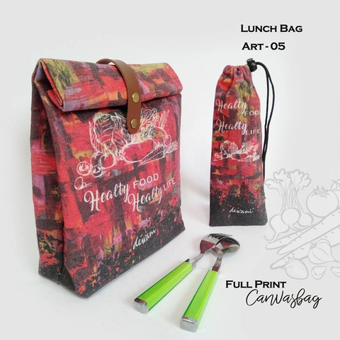 Dewani - Lunch Bag SET Canvas Art 05, Tas bekal Kanvas, Pouch Canvas