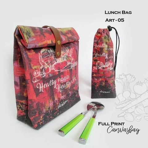 Dewani - Lunch Bag SET Canvas Art 05, Tas bekal Kanvas, Pouch Canvas