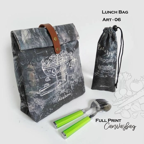 Dewani - Lunch Bag SET Canvas Art 06, Tas bekal Kanvas, Pouch Canvas