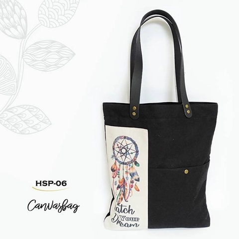 Dewani - Totebag Canvas Hitam HSP-06 + Risleting & Saku