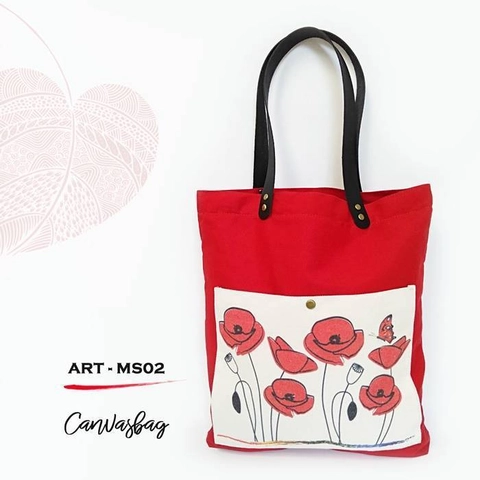 Dewani - Totebag Canvas Merah ART-MS02 + Sletting & Saku