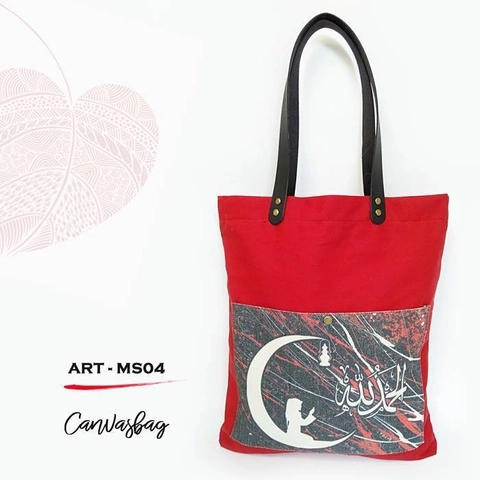 Dewani - Totebag Canvas Merah ART-MS04 + Sletting & Saku