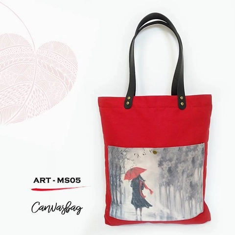Dewani - Totebag Canvas Merah ART-MS05 + Sletting & Saku