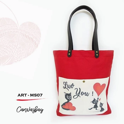 Dewani - Totebag Canvas Merah ART-MS07 + Sletting & Saku