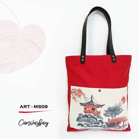 Dewani - Totebag Canvas Merah ART-MS09 + Sletting & Saku