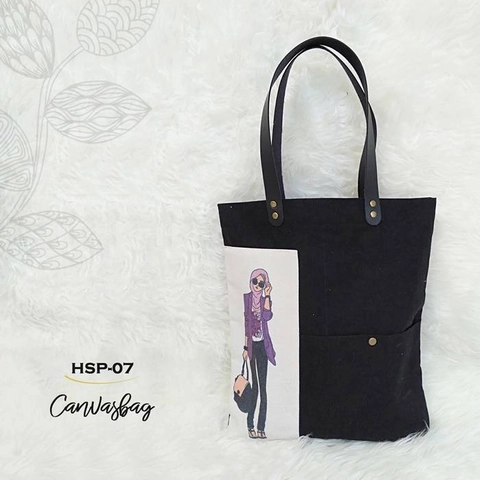 Dewani - Totebag Canvas Hitam HSP-07 + Risleting & Saku