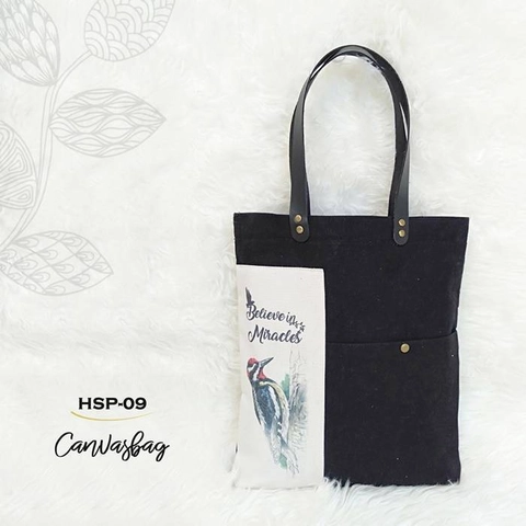 Dewani - Totebag Canvas Hitam HSP-09 + Risleting & Saku