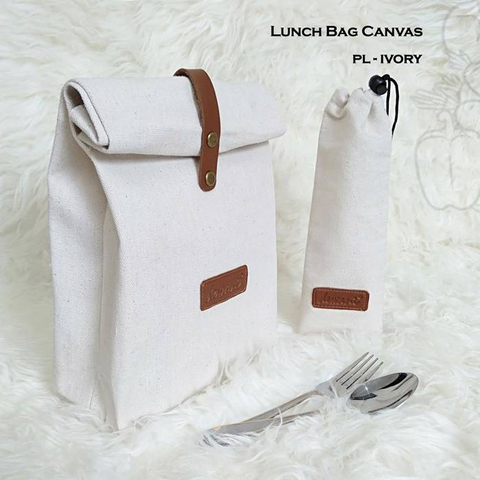 Dewani - Dewani Lunch Bag SET Canvas PL-IVORY, Tas bekal Kanvas, Pouch Canvas