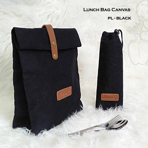 Dewani - Dewani Lunch Bag SET Canvas PL-BLACK, Tas bekal Kanvas, Pouch Canvas