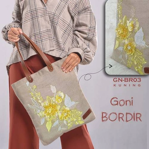 Dewani Totebag Goni Bordir 3D Canvas GN-BR03