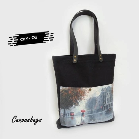 Dewani Totebag Canvas saku Seri CITY 06