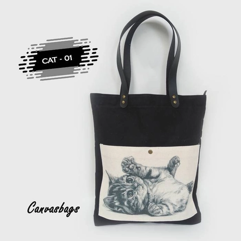 Dewani Totebag Canvas saku Seri CAT 01